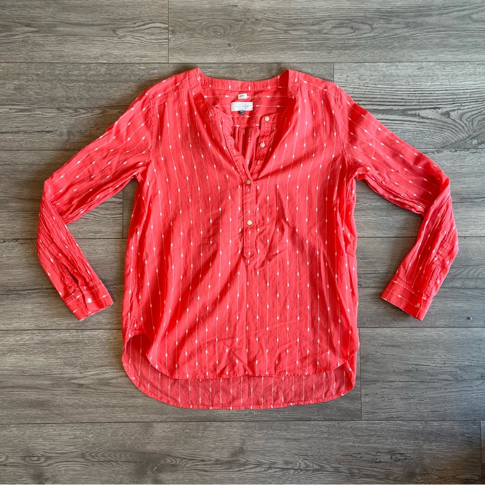 Ann Taylor LOFT The Softened Shirt Lightweight Long Sleeve Medium Salmon White